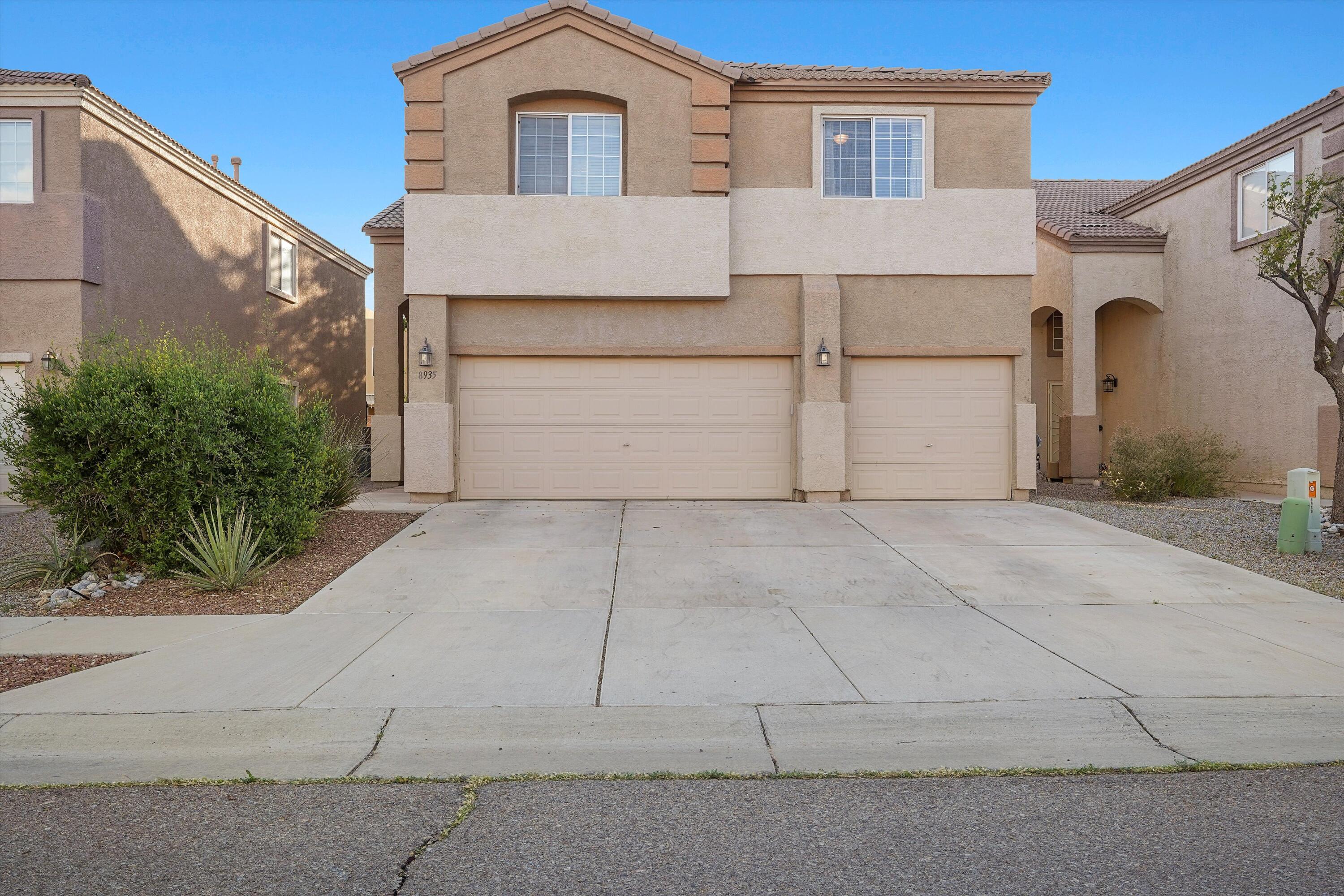 Welcome to this large two-story home offering over 3,000 sq ft of living space. The main level features an open-concept kitchen, dining, and living area with rich wood-look tile flooring, ideal for both everyday living and entertaining. A formal dining room and a bedroom with a full bath downstairs provide flexible options for guests or a home office.Upstairs, the oversized primary suite includes a generous walk-in closet and a five-piece bath with dual sinks, soaking tub, and separate shower. Four additional bedrooms, two more full baths, and a dedicated laundry room complete the upper level.The private backyard is landscaped with a covered patio, fire pit, and garden space--ready for quiet evenings or outdoor gatherings. A 3-car garage provides ample storage.Home with humidifier.