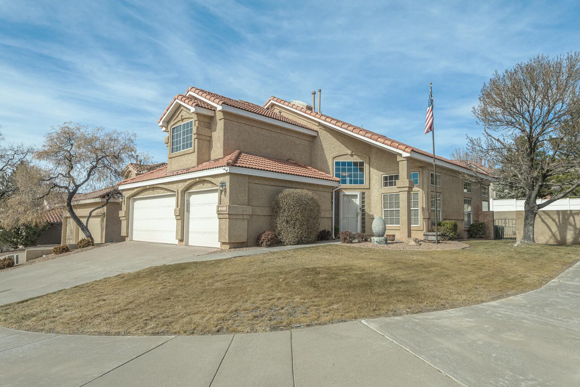 Stunning 5-Bedroom Home in the Sandia Foothills This beautifully maintained 5-bedroom, 3-bathroom home sits on a 6,534 sq. ft. corner lot in the serene Sandia Foothills. With 2,630 sq. ft. of living space, it blends comfort and functionality. Luxury vinyl flooring runs throughout the downstairs, where a spacious kitchen with a breakfast nook opens to a cozy living room with a gas fireplace. A formal dining room offers an elegant space for entertaining. The first-floor bedroom and 3/4 bath provide convenience for guests or multi-generational living. Upstairs, brand-new plush carpet adds warmth to the generously sized bedrooms. The primary suite features a soaking tub, dual sinks, and a walk-in closet.The peaceful backyard boasts a tranquil pond, perfect for unwinding. Located near hiking tra