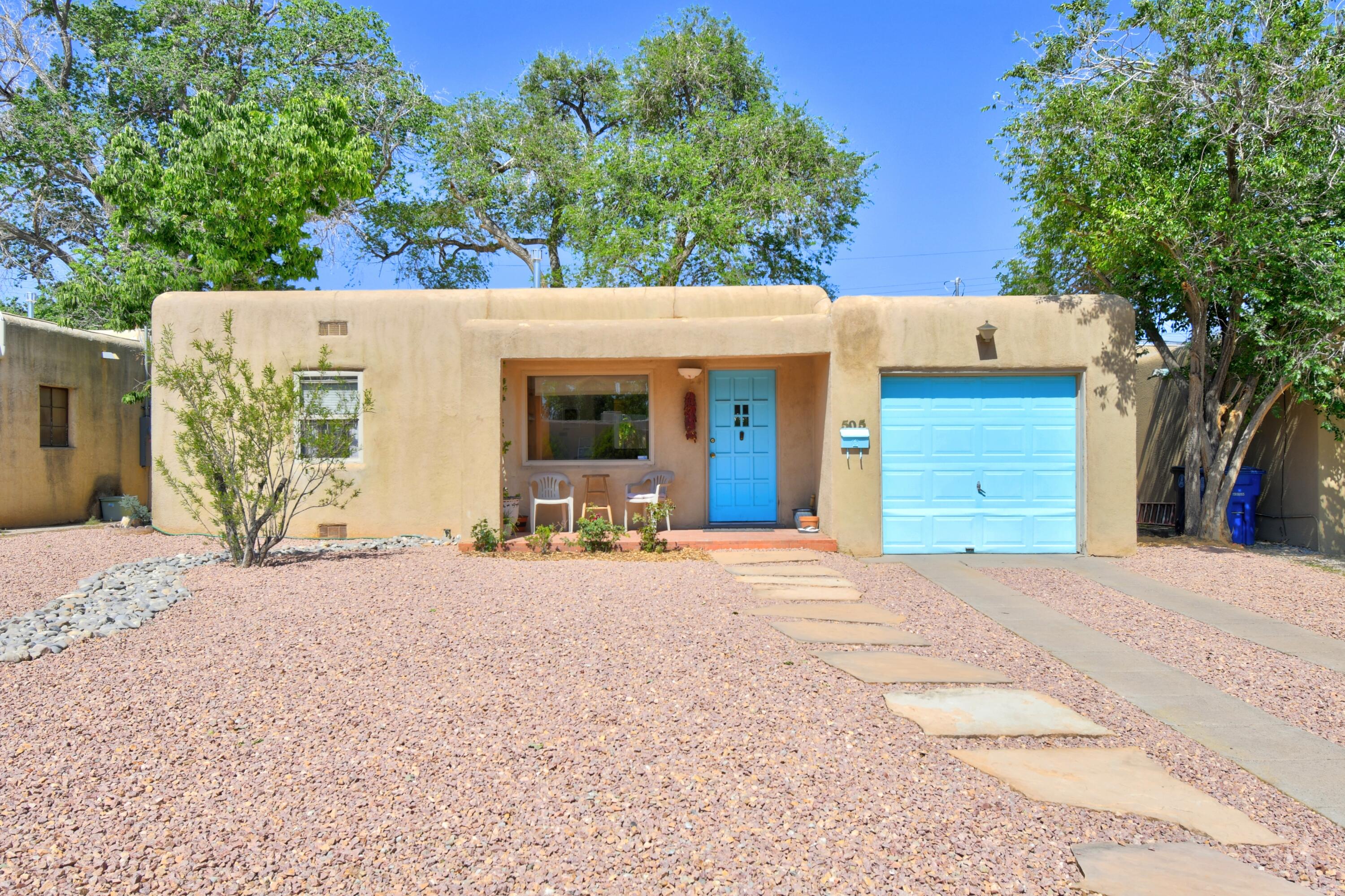 Nestled in Albuquerque's charming Parkland Hills neighborhood, this single-family home blends vintage appeal with distinctive mid-century architecture and thoughtful updates throughout. The open floor plan features a stunning addition with soaring 11-foot ceilings in the great room and 9-foot ceilings in the bedroom, creating a spacious and airy atmosphere with lots of light. The master bedroom offers a full walk in closet, separate tub and shower. As well as recent upgrades that include a newer roof and water heater, and fully landscaped front and back yards. Located just a short walk from local parks and the vibrant Nob Hill district to coffee shops, restaurants, hospitals, and the university. This home offers the perfect mix of historic charm and contemporary convenience.