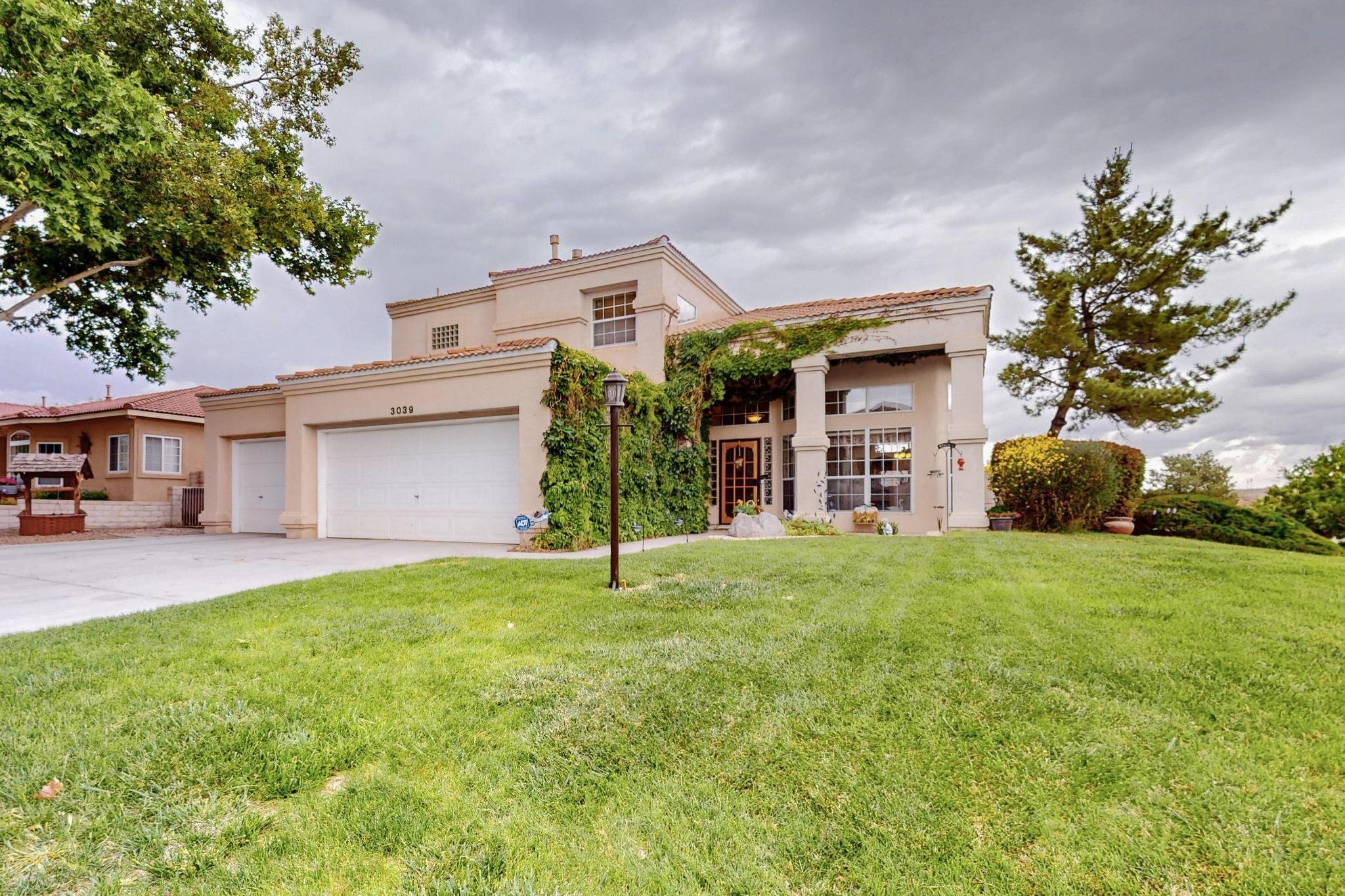 Located in the desirable High Resort area, this spacious two-story home is ideal for those who love to entertain and relax in style. With two living areas and two dining spaces, there's room to host gatherings or enjoy daily life with ease. Step outside to your own private retreat--complete with a 16x32 heated pool, diving board, jacuzzi, and waterfall.  Downstairs office could be used as a bedroom, with an adjacent 3/4 bath.   Each upstairs bedroom features a private bath and walk-in closet. Two bedrooms share a balcony which overlooks the pool and showcases Sandia Mtn views.  Primary has a stunning bathroom and bonus room.  Close to shopping, dining, healthcare, and the Rio Rancho Sports Complex--tennis, fields, dog park and more!  This one has it all!  Welcome Home!