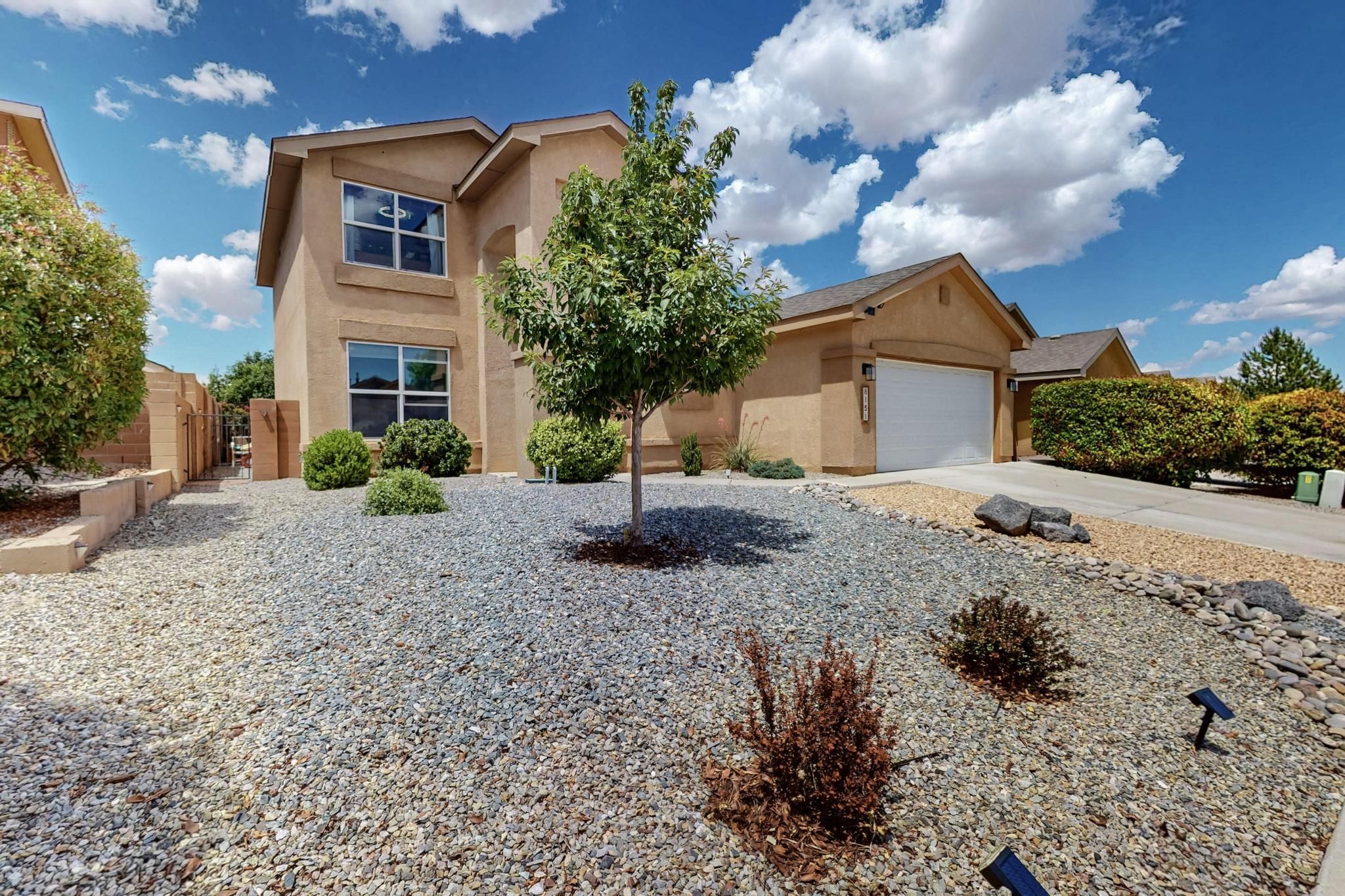This well-maintained home offers a perfect blend of comfort, style, and functionality. Featuring tile flooring downstairs and newer carpet upstairs, it's designed for easy living. The kitchen was fully remodeled in 2022, boasting modern finishes that are sure to impress any home chef. Enjoy year-round comfort with refrigerated air and an Echobee smart thermostat. Entertain with ease thanks to the built-in surround sound system, installed both inside and outside the home. Recent lighting updates and fresh paint throughout add a bright, modern touch. Step outside to a beautifully landscaped yard with full irrigation, perfect for relaxing or entertaining. The oversized two car garage is fully insulated and a shed in the backyard provides extra storage and is included with the home.