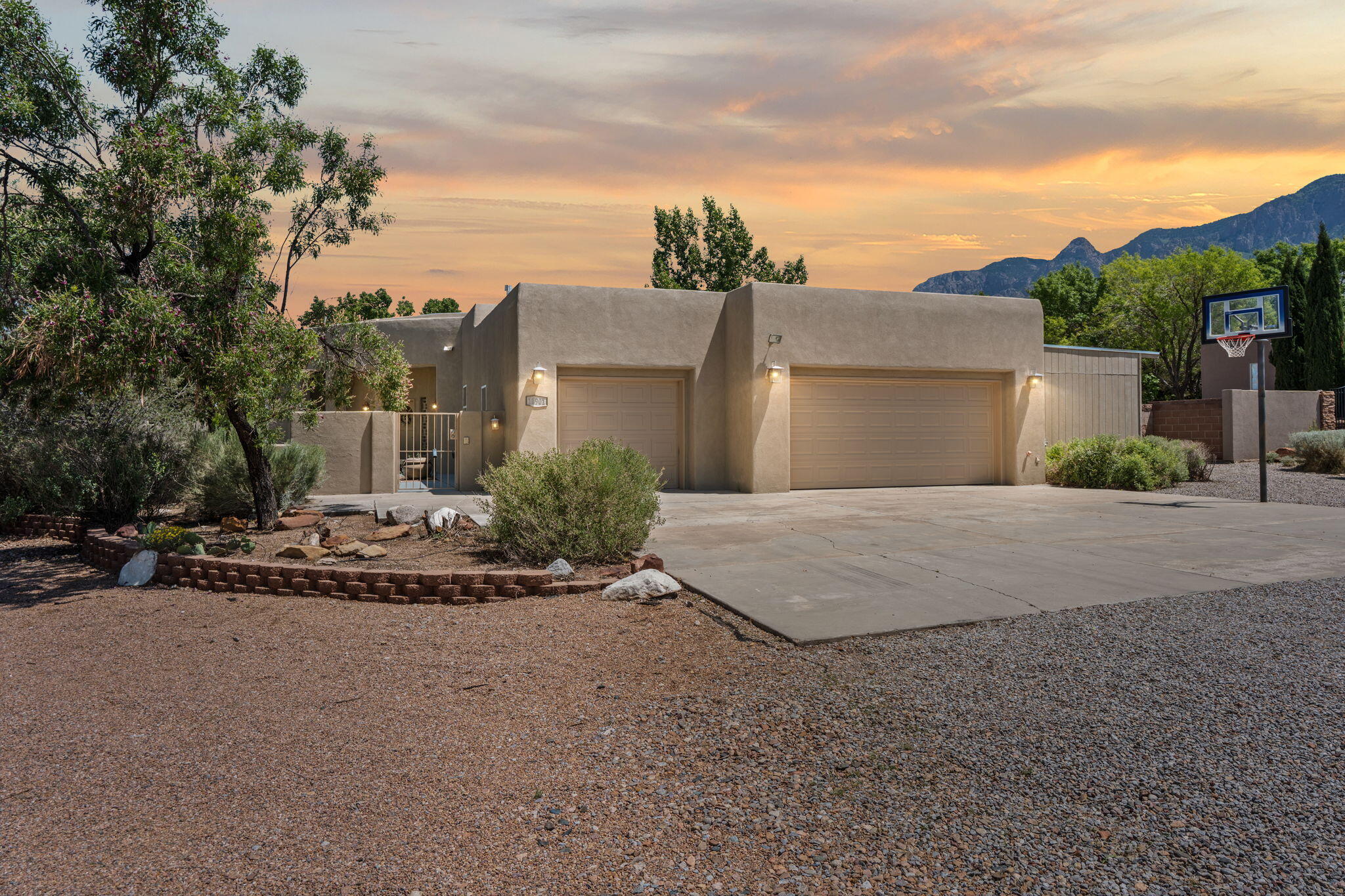 What a spa-like experience! Walk up to a bubbling fountain in front courtyard. Bathe in the large private salt-water pool surrounded by majestic mountain views and gorgeous landscaping. Dramatic waterfall springs into pool. Large rooms with three full baths offer so may opportunities for families, multigenerational, work-at home, in-law quarters. One story with oversized  three-car garage!  This home has operated as an upscale Air BnB, and comes furnished, if so desired.  Three bedrooms have separate entries with attached patios.  Brand new TPO roof!  Walled private yard for pets and play.  Home is so private, surrounded by natural landscaping.  Multiple portals are great for quiet escape.  No homeowner association. Room for boat/RV. This is just a perfectly described casual elegant home!