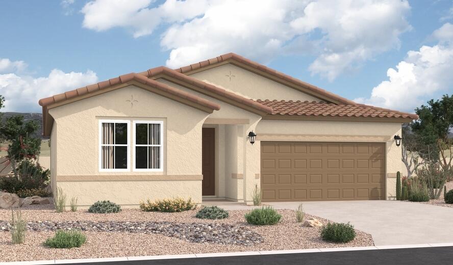 The Alexandrite plan offers many spacious living areas. A charming covered entry leads past a secluded bedroom and a laundry into an open floor plan, featuring a kitchen with a center island, a dining area, and a great room with center-meet doors overlooking a covered patio. An adjacent primary suite includes a generous walk-in closet and a private bathroom. You'll also appreciate another full bath and three additional bedrooms. Our designer-curated fixtures and finishes are sure to impress.