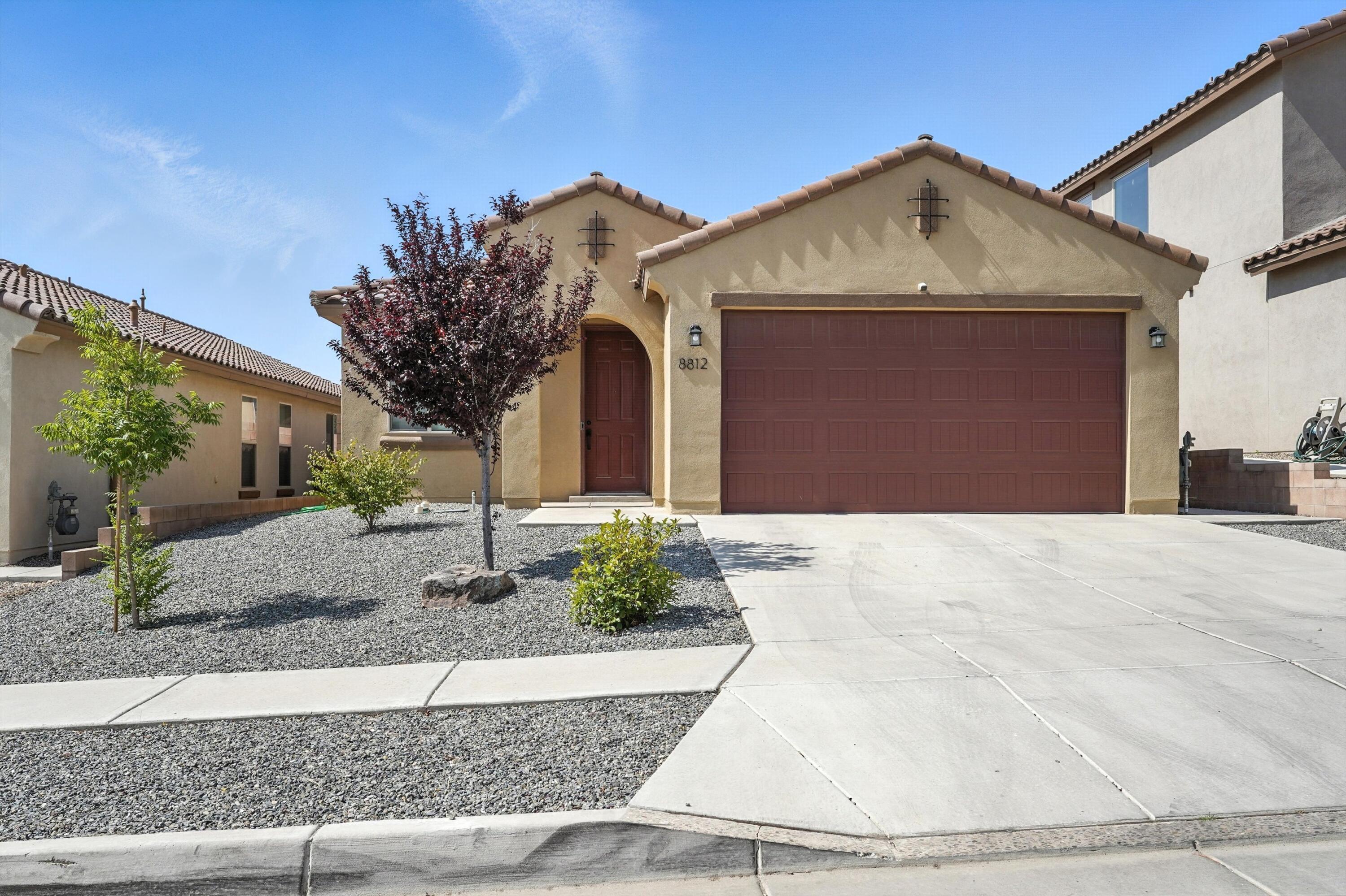 Enjoy the benefits of paid-off solar panels, providing energy efficiency and long-term savings. Welcome to this beautifully maintained single-story home in NW Albuquerque, featuring the sought-after Pulte Hewitt floor plan. With 3 spacious bedrooms, 2 full bathrooms, and a versatile flex room ideal for a home office or potential 4th bedroom, this home offers both comfort and functionality.The open-concept kitchen is perfect for entertaining, complete with modern finishes and plenty of counter space. Step outside to a fully landscaped, low-maintenance backyard with a charming pergola, perfect for relaxing or hosting guests.Conveniently located near parks, schools, shopping, and dining, this home is move-in ready and waiting for you. Schedule your showing today!