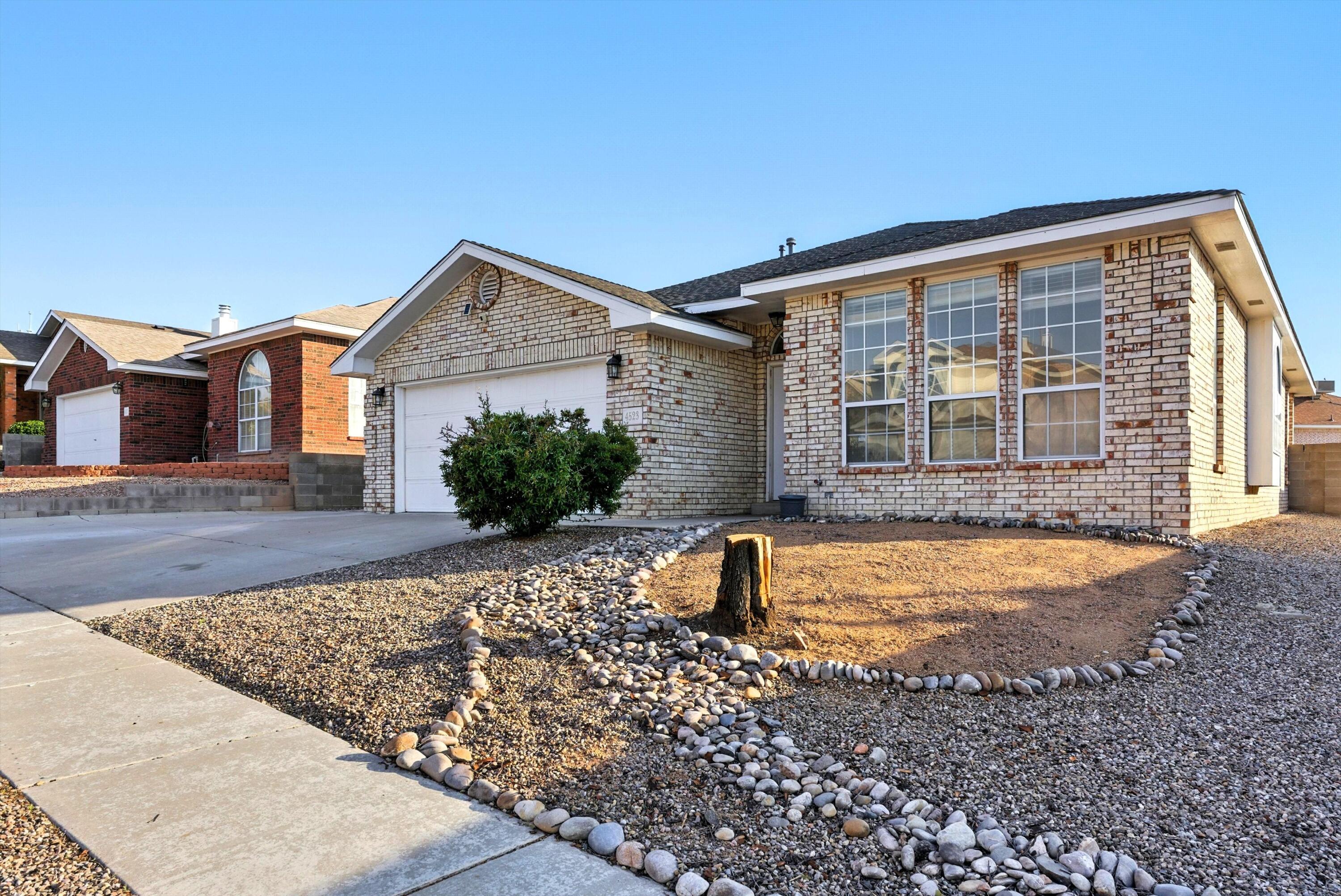 Lovely Updated Opal Jenkins 3 bed 2 Bath Brick Home with all appliances! Sandia views from North facing yard makes for a quiet retreat. Come see this great home - Location, Location, Location! Move-in ready with super convienent access to Coors Blvd & Paseo Del Norte NW.  Granite counters updated backsplash and large sitting area at kitchen bar makes it shine. Newer appliances and HVAC in 2016. Coved ceilings, skylights, door from master to backyard, great bath vanities, and decorative mirrors. Two living areas or a formal dining room or possible office. Schedule a time to see it soon!