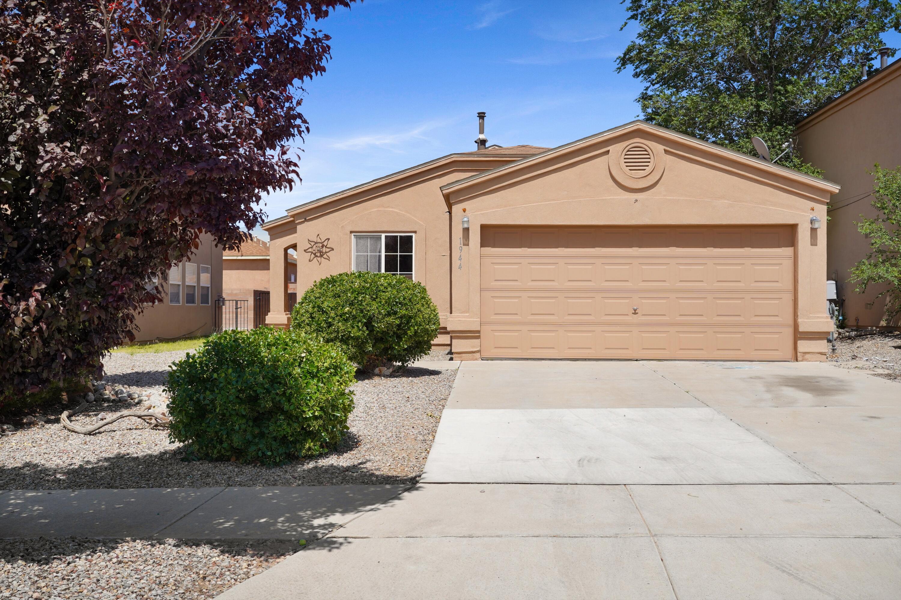Welcome to this thoughtfully designed single-story in a neighborhood of Rio Rancho! This 3-bedroom, 2-bathroom layout with Office with potential fourth bedroom which offers functionality, comfort, and flexibility with a spacious open-concept living/dining area that flows seamlessly into a generous kitchen--perfect for entertaining. The private primary suite features ample space and separation from the secondary bedrooms, while the additional two bedrooms plus a dedicated office provide the ideal setup for remote work, hobbies, or guests.Enjoy the convenience of a large laundry room, a 2-car garage, and an efficient floor plan that maximizes every square foot. The office/flex space with its own entry makes for a great home business opportunity or private studio.