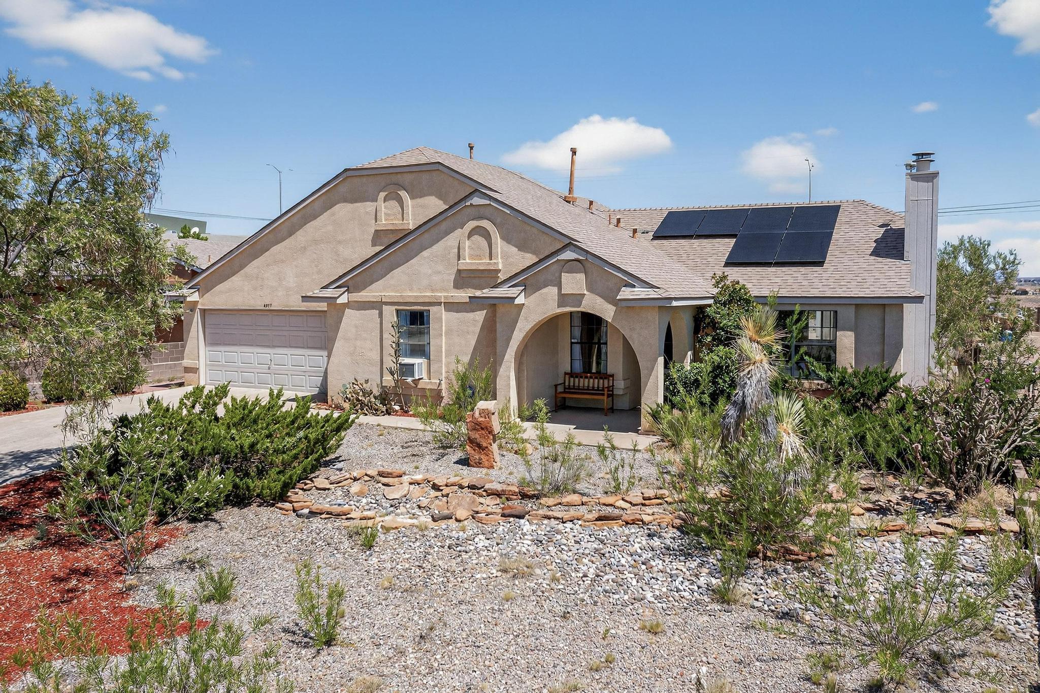 ***OPEN HOUSE Sunday 6/29 12pm-3pm. Welcome to 4577 Rockaway Loop NE--fully renovated and move-in ready! This 3-bed, 2-bath home sits on a spacious 0.30-acre lot at the end of a quiet cul-de-sac with beautiful mountain views. Recent updates include brand new tile flooring throughout, updated bathrooms, recently installed like-new kitchen appliances & fresh interior paint. Enjoy savings on utility bills courtesy of the paid-off solar panels. This home features a sunroom, two large and one small storage shed in a large backyard with low-maintenance landscaping. The pool area offers potential for restoration. There's a dedicated RV pad and direct gated access to the backyard, providing easy entry & exit for vehicles via Northern BLVD. Don't miss out on this turnkey-ready Rio Rancho gem!