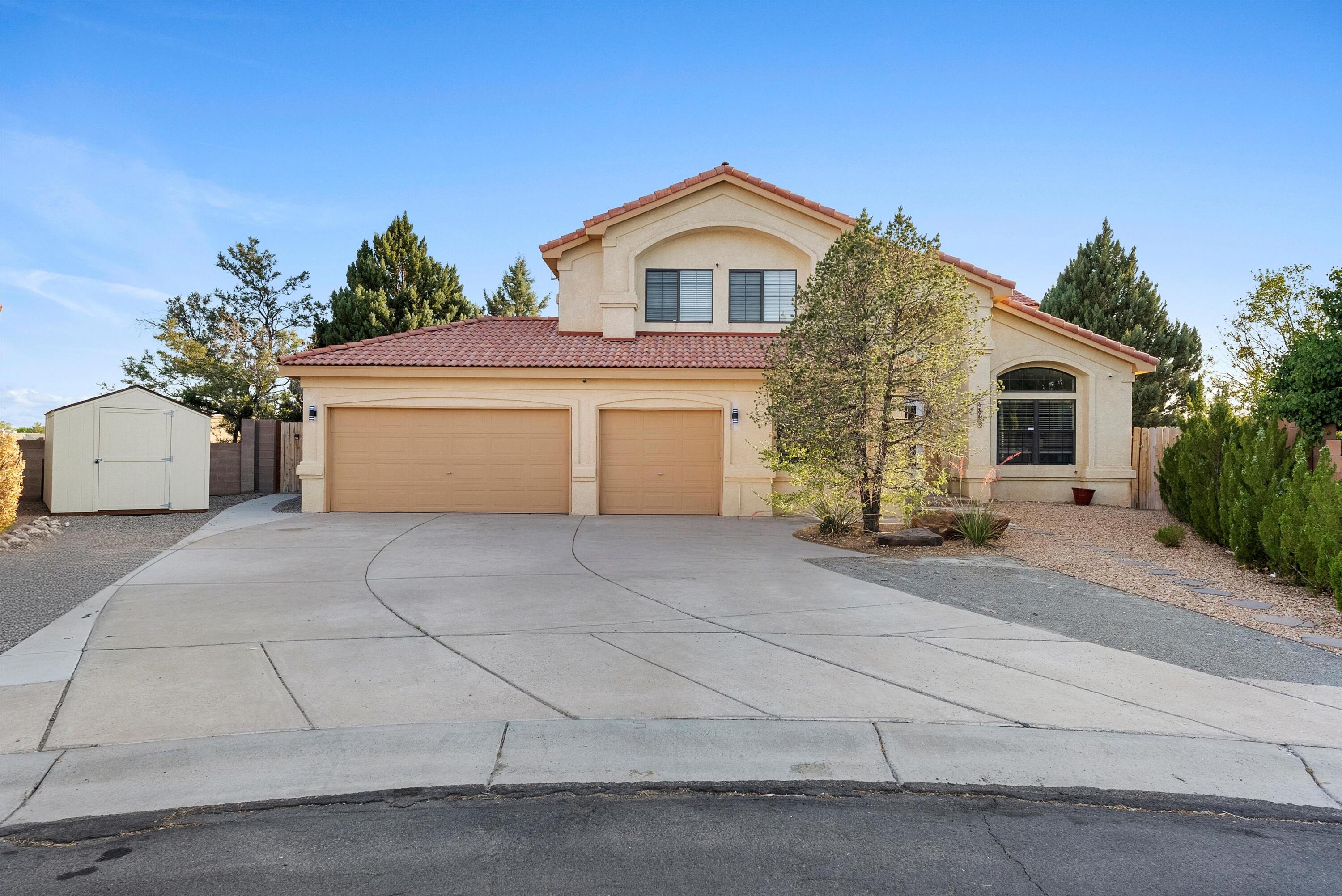 Tucked into the quiet Las&#8239;Terrazas neighborhood near Riverview Park, Riverview Trail, and Las Marcadas Park, this spacious 5-bedroom home offers room to grow and relax. Soaring vaulted ceilings, a bright loft, and sun-filled living areas create the perfect setting for everyday living. The updated kitchen features painted cabinets, stainless steel appliances, a cozy breakfast nook, and a walk-in pantry. The primary suite boasts a private balcony, walk-in closet, and spa-style bath. A sunroom (not in sq ft) opens to a .23-acre backyard oasis with a covered patio, large deck, mature trees & 2 storage sheds. Convenient to Paseo del Norte, Coors Blvd, and shopping--this home blends space, comfort, and location.