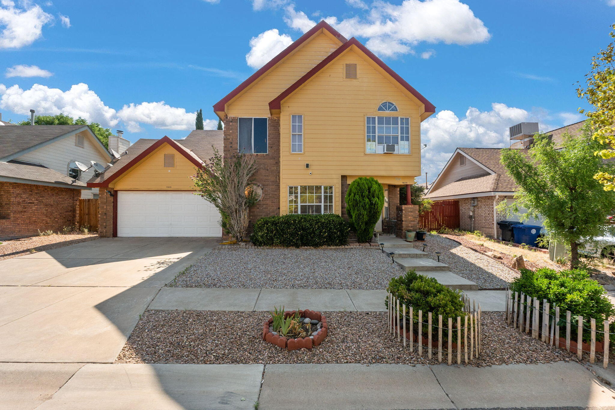 A charming and spacious two-story home in a desirable Albuquerque neighborhood! This 3-bedroom, 2.5-bath property offers warm curb appeal with low-maintenance xeriscaping and a welcoming front entry.Inside, you're greeted by soaring ceilings, abundant natural light, and a cozy gas fireplace in the main living area. The open layout flows effortlessly into the dining area and kitchen, which features classic cabinetry, solid surface countertops, a gas range, and ample counter space. Upstairs, enjoy a bright and airy floor plan with generously sized bedrooms and a spacious primary suite. Don't miss your chance on this one!