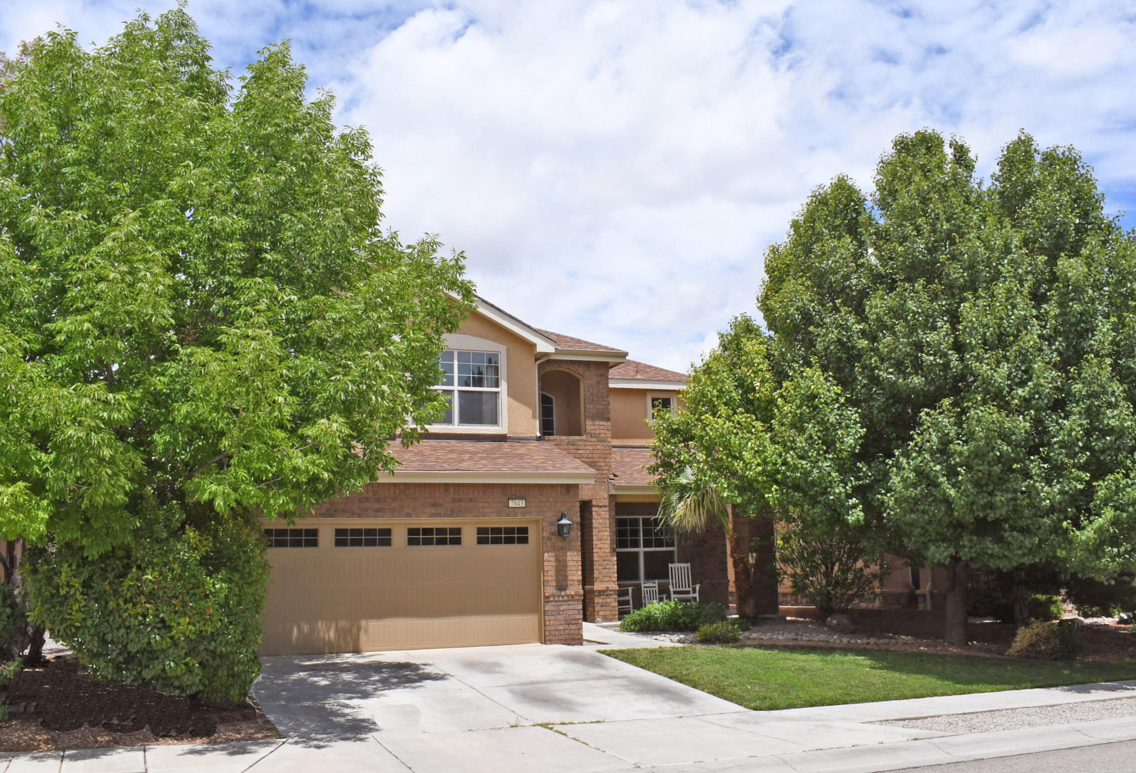 Nestled in a serene gated community on a quiet cul-de-sac within Ventana Ranch, this 4 bedroom brick home is waiting for a new owner to enjoy and thrive in. Featuring 2 and 1/2 baths, and custom touches like cherry cabinets, stainless appliances, solid surface counters, tile flooring, super suite primary bath, refrigerated air, community pool, outdoor parks and trails.Unwind in the backyard with an oversize yard, variety of shade trees, covered patio. Seller is offering a credit at closing of $5,000.00 to replace Sod, repair sprinklers.