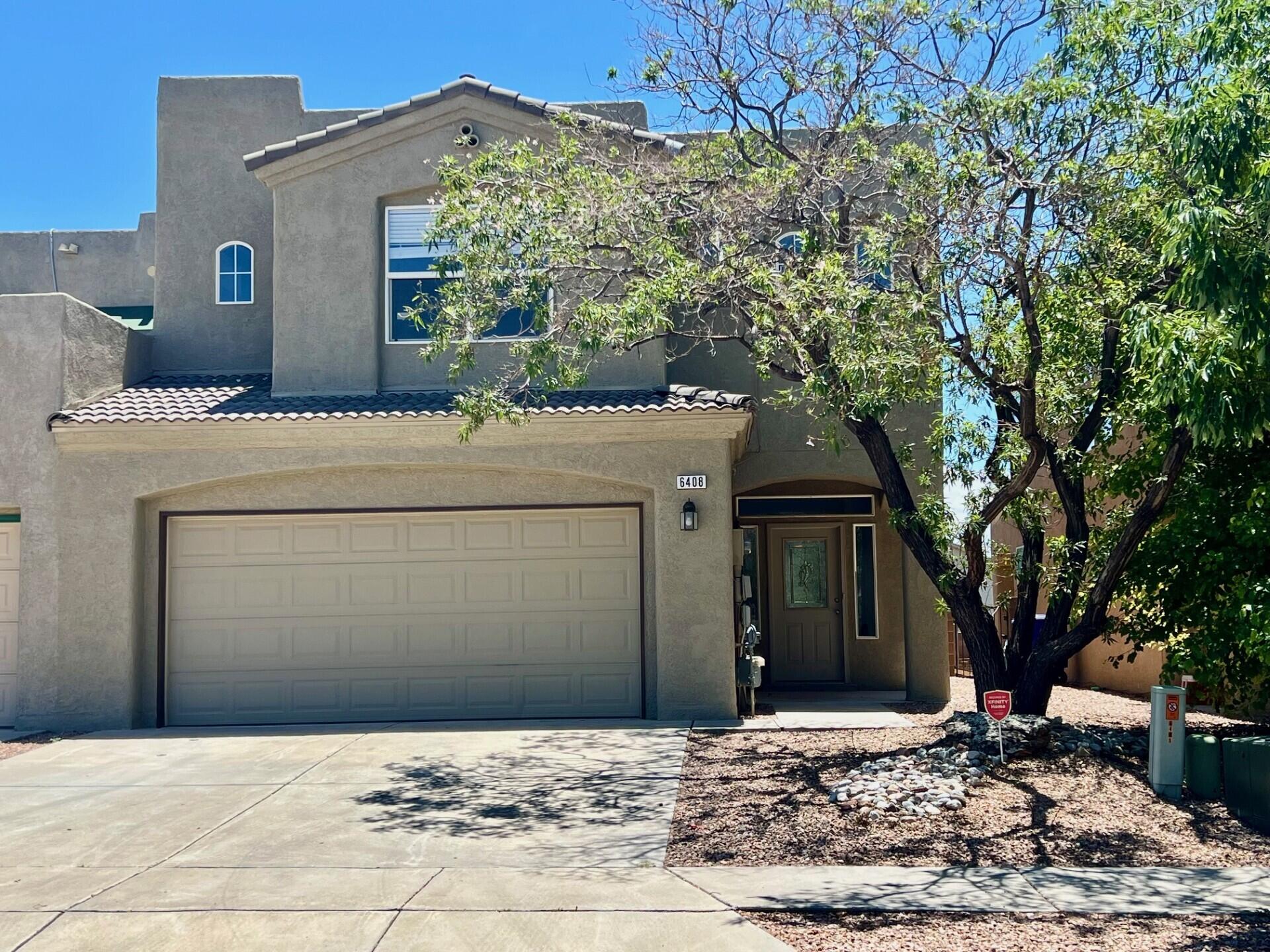 Wonderful DR Horton Townhome in the desirable Ventana Ranch Community. Home features 3 spacious BR, 2.5 BA & 2-CGR. Flowing flpn, Great room w/ gas fireplace, built-in media center, soaring ceiling & clerestory windows. The spacious kitchen feature abundance of cabinets & countertops, pantry, ss appliances, gas stove, dishwasher & side by side refrigerator. High-top bar with seating area & a dining room for family gatherings. The primary suite w/a large walk-in closet,  luxurious bath, w/ double sink, jetted tub & separate shower & water closet. Recent updates: June 2025, Aero cool evaporative cooler, TPO Roof by BMC Roofing w/transferable warranty, hot water heater, resurfaced kit counters. EV ready. Vinyl flooring in GR Room, kitchen & dining rm. Covered patio & xeriscape front & back!