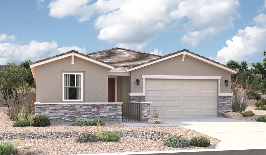 The ranch-style Augusta floor plan boasts ample space for entertaining, including an expansive great room, a dining area and a kitchen with a center island and built-in pantry. Other notable features include a large primary suite with an attached bath and roomy walk-in closet, two guest bedrooms that share a bath, and a laundry with sink and cabinet options.