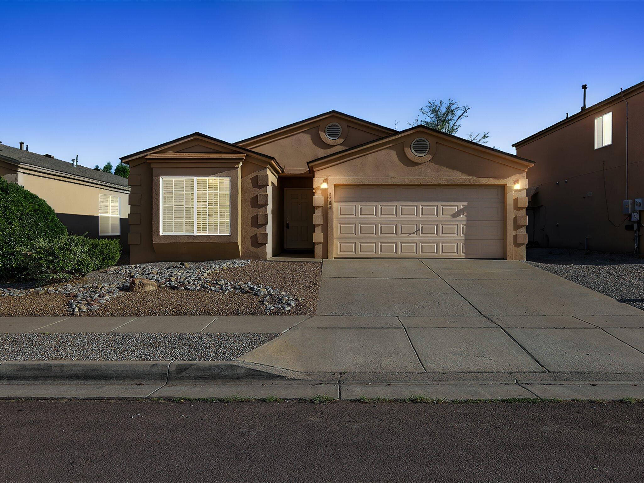 Welcome to this move-in ready single-story home in the desirable Ventana Ranch community! This spacious 4-bedroom, 2-bathroom home features a spacious layout, water softener, and reverse osmosis system! The kitchen includes a convenient breakfast bar and cozy breakfast nook. Enjoy comfort year-round with ceiling fans in the great room and all bedrooms. The front yard is beautifully xeriscaped for low maintenance, while the expansive backyard offers plenty of space to relax or play, complete with an open patio, perfect for outdoor gatherings. Don't miss this charming home!