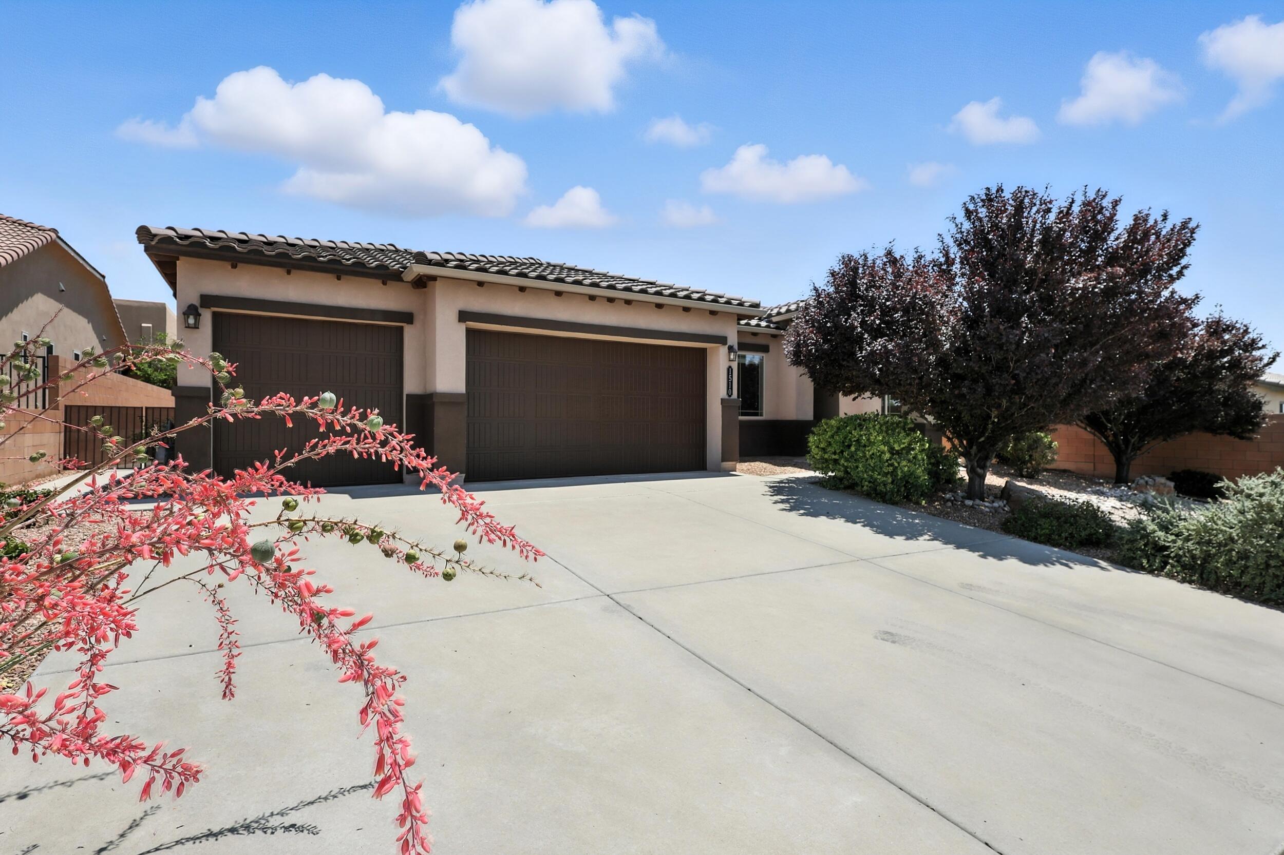 Located in Cabezon! Beautiful single story one owner home facing Chianti Park! This home a NM Silver Level certified green built with 3 bedrooms and study, 3 car garage. Enter into a foyer with a soaring ceiling and natural light. The kitchen has ample cabinets and is open to the main living area and dinning area.  16' sliding glass slider door leads you to the covered patio with electric awning to enjoy more shade. The primary bedroom is spacious and is separated from the other 2 bedrooms. Primary walk-in closet and huge primary bath. Energy efficient, Refrigerated air, tankless water heater which was updated in 2022. The yard is nicely landscaped front and back. Conveniently located near Intel, Rust Hospital, Costco, Sam's with shopping and dining opportunities.