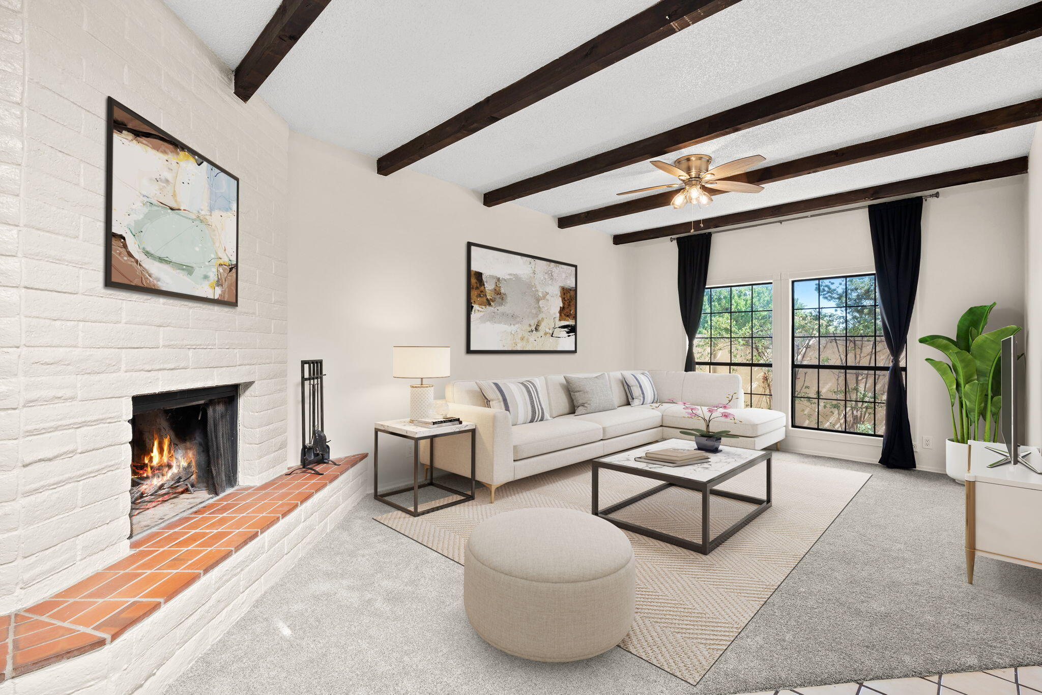 Tucked away on a quiet cul-de-sac in the desirable Academy Estates neighborhood, this spacious 1,885 sq ft single-story townhome offers comfort, character, and convenience. Featuring 3 bedrooms, 2 bathrooms, and 2 living areas, this home is designed for both relaxing and entertaining. The living room is warm and inviting with a wood-burning fireplace and beautiful beam ceilings, which extend into the formal dining room. The kitchen features solid surface countertops, stainless steel appliances (including a gas stove/oven and refrigerator), a breakfast bar, ample cabinet space, and a large pantry/storage area. The primary bedroom includes direct access to the private back patio, ideal for quiet mornings or evening relaxation. A finished sunroom adds valuable flexible space... See More
