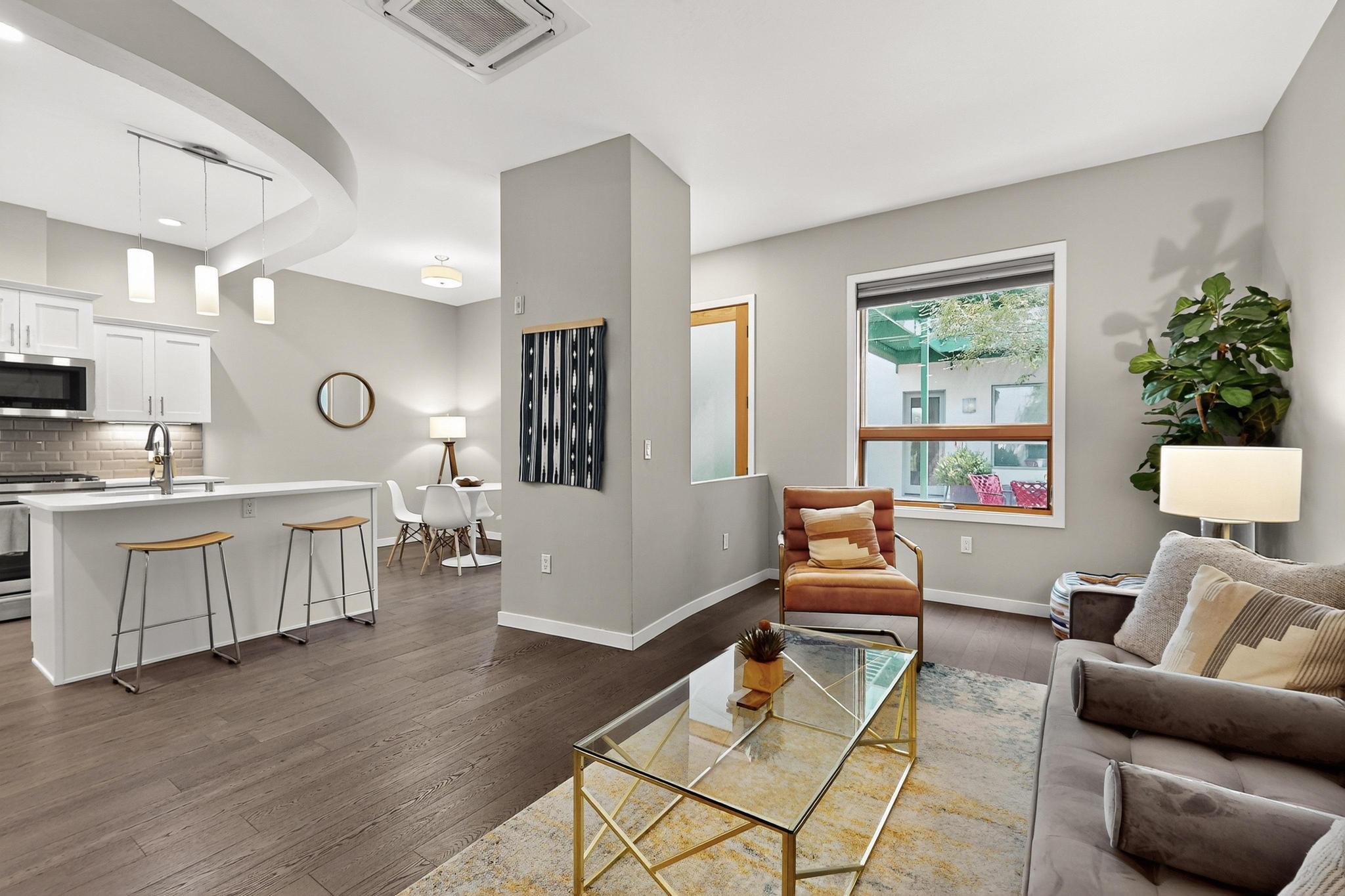 Welcome to this highly sought after luxury condo in the heart of Nob Hill! This turn-key  2BD/2BA condo offers the perfect combination of stylish luxury and convenient living just steps from top restaurants, shops, breweries,local businesses, and UNM! Enjoy quartz countertops, gorgeous maple cabinetry, Kohler plumbing  fixtures, LG high-efficiency HVAC, and superb soundproofing. Natural light fills the space, with in-unit laundry, underground parking, and elevator access adding comfort and ease. The property also offers a serene common area garden with water feature and a rooftop terrace with spectacular Sandia views. Seller willing to sell fully furnished--an ideal investment or primary residence. Don't miss your chance to own this amazing condo. Schedule your showing today!