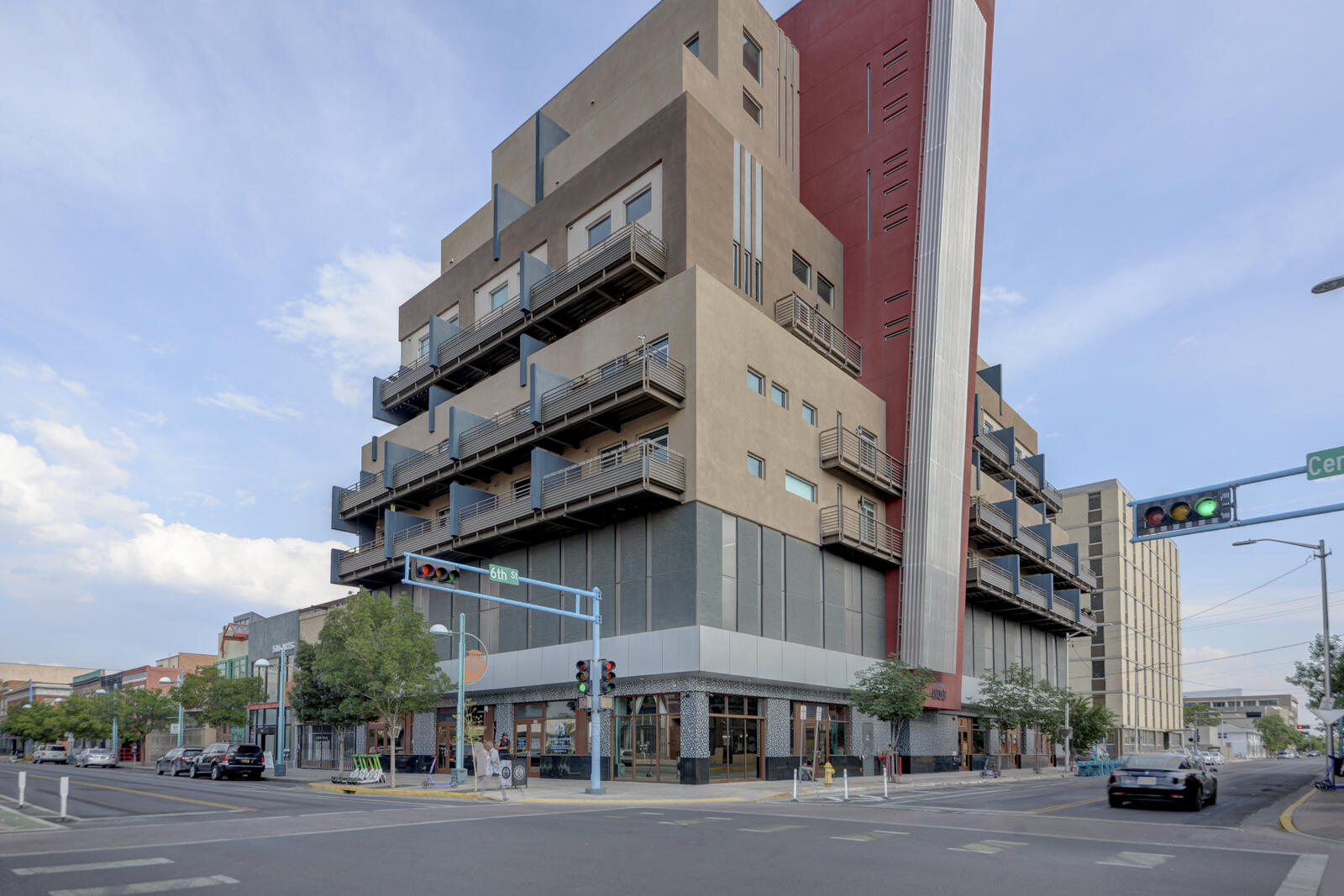 Welcome to the iconic Anasazi Condominiums, designed by Muller Heller Architecture and built by AIC General Contractor, a NAIOP & ENR Award of Merit winner. This stylish open unit sits adjacent to a large deck, offering an open feel with urban views. The private en-suite features a full bath, walk-in closet, and a convenient laundry closet with/ newer washer/dryer. Located in the heart of downtown Albuquerque, Anasazi offers a vibrant lifestyle just steps from restaurants, coffee shops, and entertainment.  Close to UNMH, Presbyterian, and Lovelace hospitals! 12 minutes to the Albuquerque Sunport. *Secured garage parking*  Experience modern living in one of the city's most architecturally distinct communities.  Super easy to show, so make an appointment to visit today!