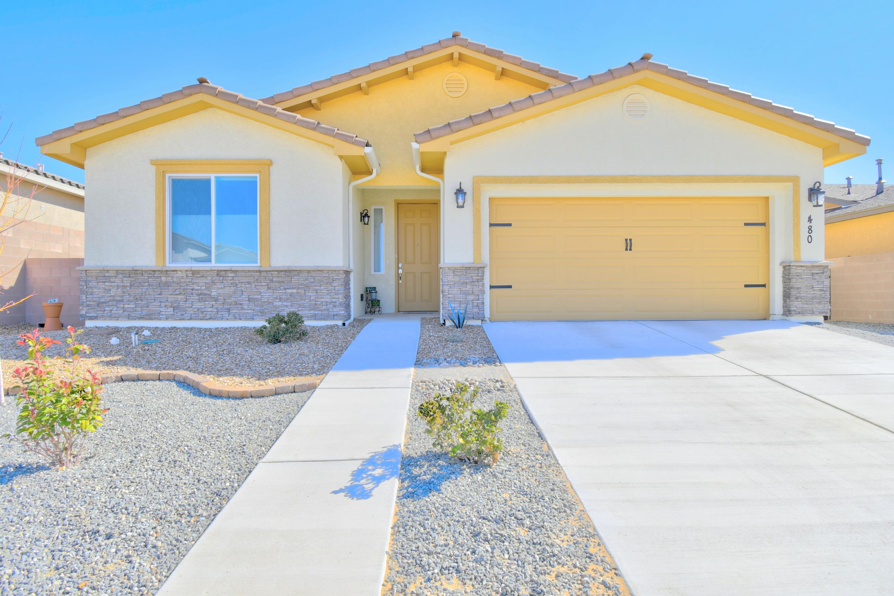 BETTER THAN NEW and an Unbelievable Price! Jubilee is a 55+ community just a short drive from Albuquerque. Built in 2022, home features include an open floorplan w/  2 bdrms plus an office , upgraded cabinets, granite counter tops, upscale window coverings, a finished garage, large lot, low maintenance  landscape w/ turf, plants, extended patio and bubblers. Priced below original cost plus $21,000 added upgrades including kitchen backsplash, dog door, cellular shade window coverings, backyard landscaping, kitchen faucet, 5 ceiling fans and 3 hall lights. Meticulously maintained and priced for a quick sale. Gated community w/unmatched amenities.10,000+ sq.ft club house, fitness room, top work out equipment, pub room, arts + craft room, heated pool, spa, bocce, tennis-pickle ball court.