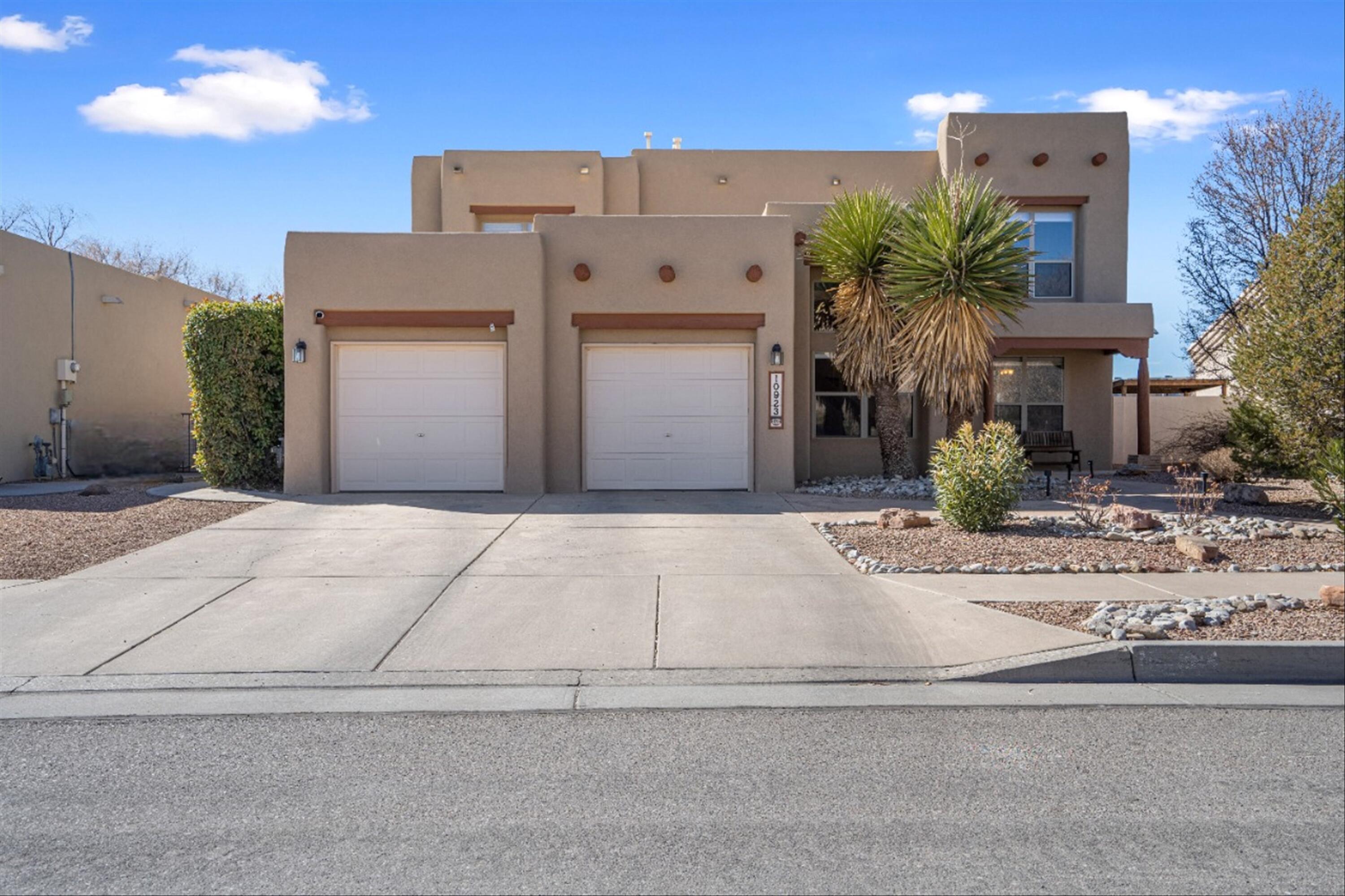 Stunning Seven-Bar North home in the Estrella del Norte Neighborhood. This 4 bedroom home has SW accents throughout. Professional stained concrete floors in great room and study.  Formal Dining room, large kitchen with nook, butcher block island, granite counters and a cooper, farm house sink. All appliances stay.  Primary Suite is located downstairs, with its own patio door to the backyard, a large bathroom, jetted tub, separate shower, two walk in closets, and dual vanities. Upstairs there are 3 additional bedrooms, a jack/jill bath, a full bath, and large loft that leads out to the balcony. Utility sink in the laundry room. The backyard is superior, with a covered SW accent Kitchen & TV. A beautiful waterfall/pond, gas fire pit area, lush lawn, drip system, pear tree, raspberry bush,