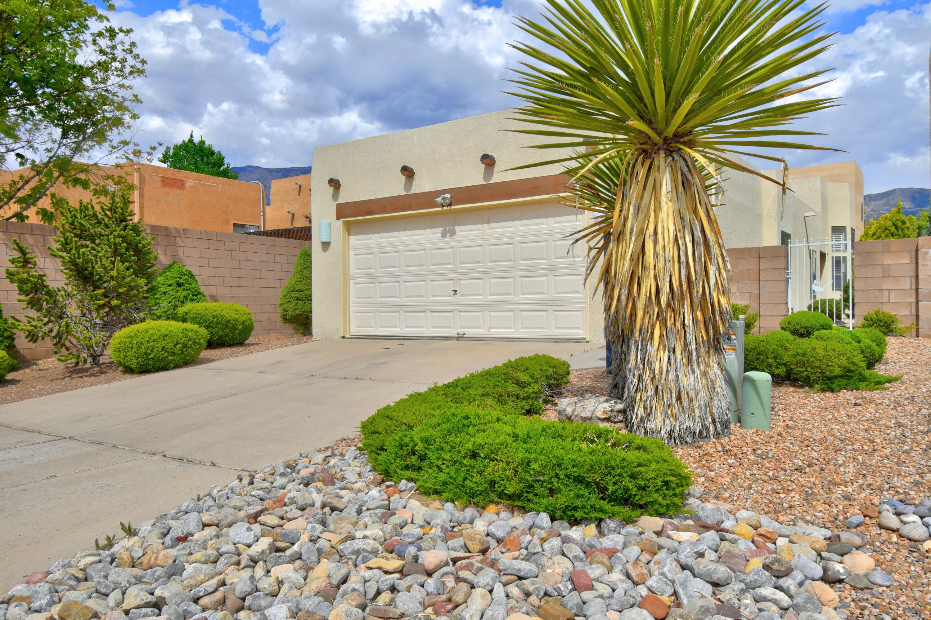Don't Miss This Opportunity For A One Owner, Single Story Patio Home in Sandia Heights.Enter Into The Foyer That Is Open To High Ceilings & Lots Of Light For The Dining/Flex Room W/Stacked Windows, Window Seat, Plantation Shutters Flowing Into The Flex/Living Room.The Cook's Kitchen Features Double Ovens, Ample Cabinets W/Eat In Area & Separate Bar Top Overlooking The Family/TV Room W/Gas Log Fireplace & Built In Shelves & Cabinets. Venture Out To The Covered Back Patio & Custom Designed Landscaped Backyard Water Feature & Open Area.You Can Also Enter From the Side Yard Gate.Continue To The Bedroom Area Featuring An Oversized Primary En Suite. Oversized Garage Features a 5' Length Extension & a Side Extension.  Easy Access to Coffee Shop, Grocery, Dry Cleaners Plus Close By Walking Trails