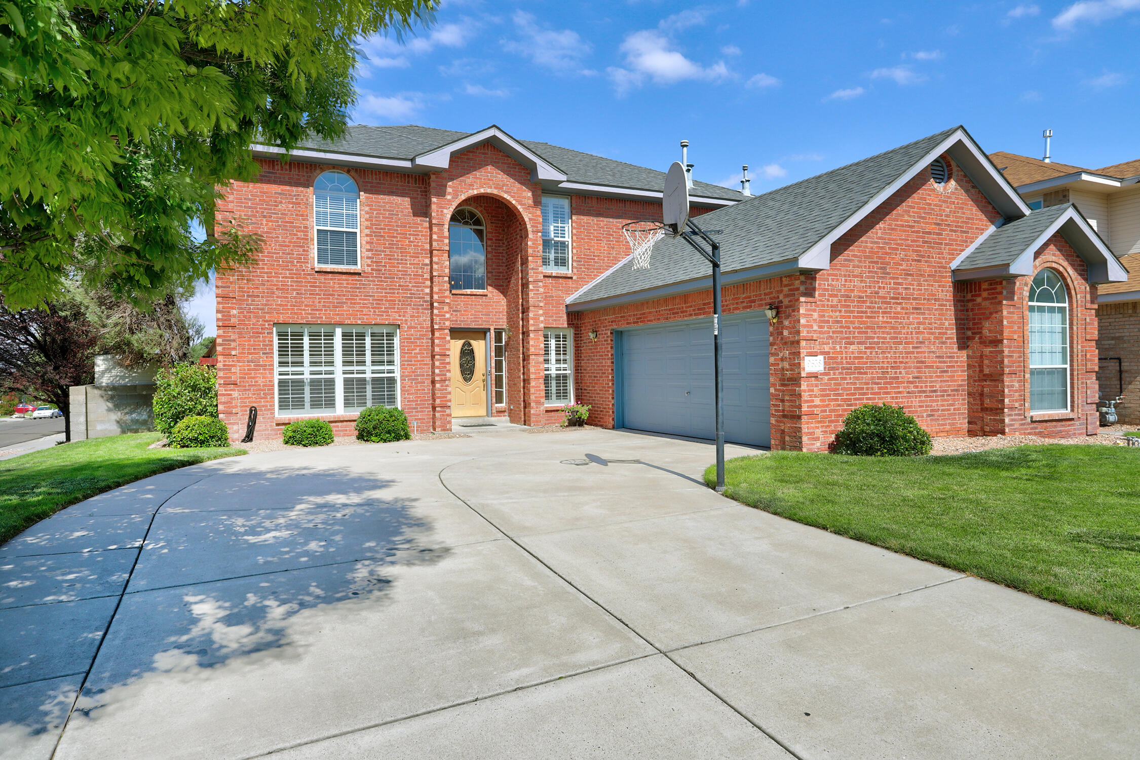 Back on the market! Inspections done, Repairs being done now. This Immaculately maintained 2 story brick home boasts a cathedral ceiling entry way and living room, along with 4 beds, 3 baths, a formal dining room and a downstairs office that could be turned into a 5th bedroom if needed. This home also features a spacious loft with additional storage space, perfect for a home office. The 2 car garage also features additional storage and a workshop area.   Improvements include the Roof being replaced in 2013, shutters, lighting and blinds all replaced in 2020, dual heating and cooling unit installed in 2021, new water heater in 2024. ONE OWNER HOME! Upstairs desk, play set, and shed convey with the home.