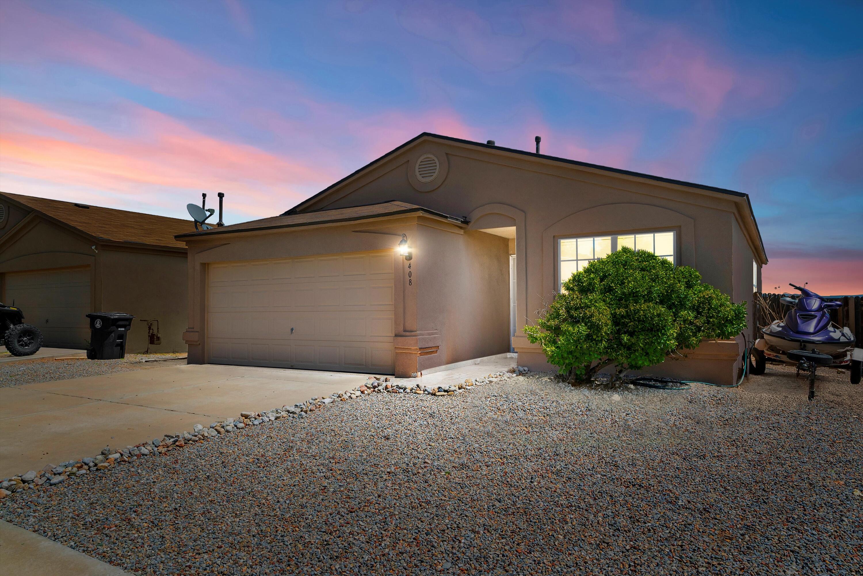 Discover this charming 3-bed, 2-bath home in Albuquerque's West Side! Featuring a smart, compact floor plan, ceramic tile throughout, and a kitchen with a pantry and bar seating, this well-maintained gem is move-in ready. Enjoy the spacious walk-in closets and relax in the private, walled-in yard with an open patio. The backyard offers great views of the mountains and city, making it the perfect spot for relaxation. Don't miss out on this beautiful, easy-to-maintain home in a established neighborhood close to all the things you will need! Call today for more info!